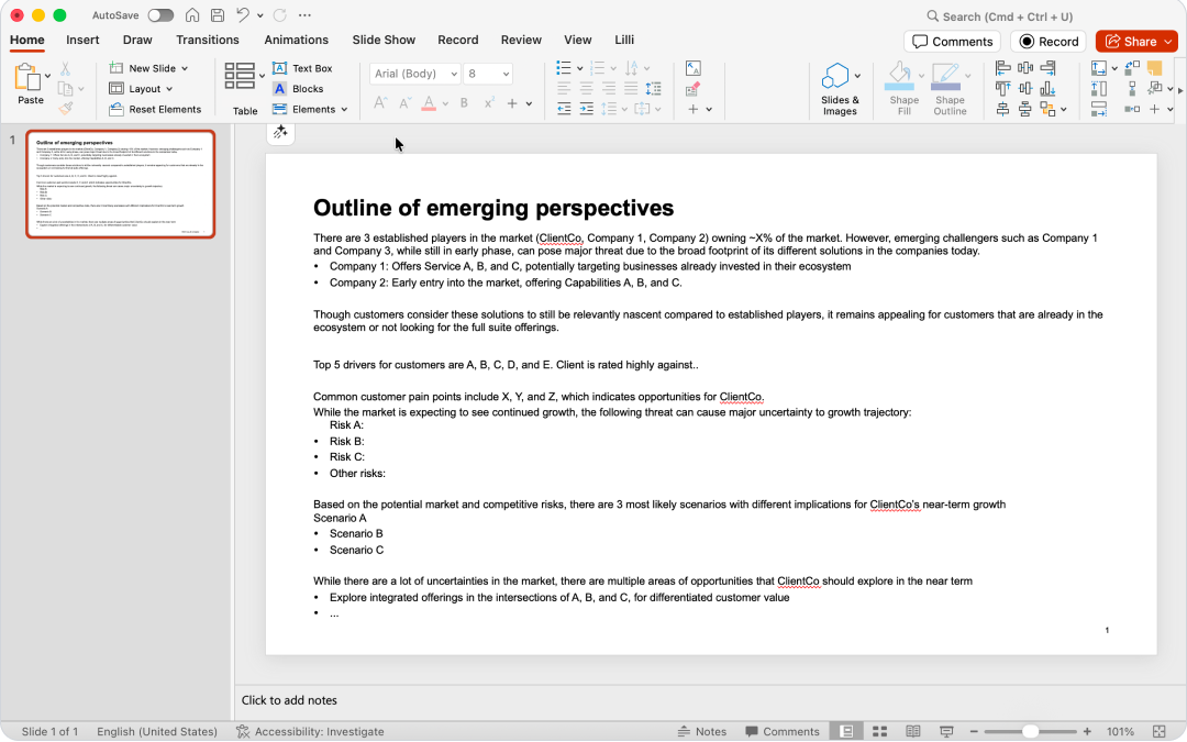 Storyline slide example in PowerPoint
